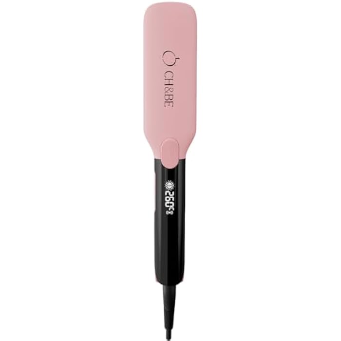 CH&BE Professional Ceramic Hair Straightener, Pink, LCD Display, Adjustable Temperature Up to 500°F, Wide Plates, Dual Voltage, Auto Shut-off - Image 1